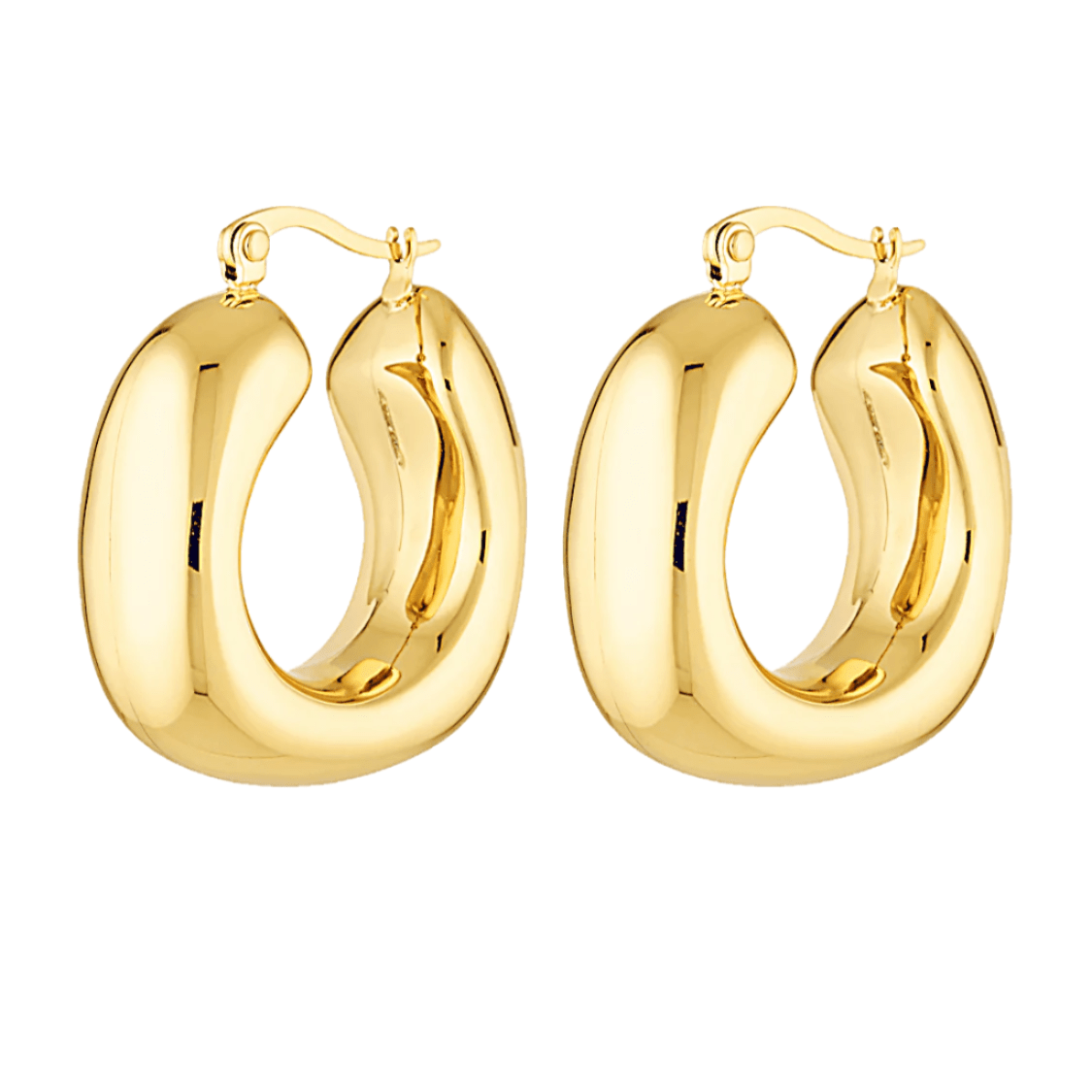 Photos of large square shaped gold hoops 