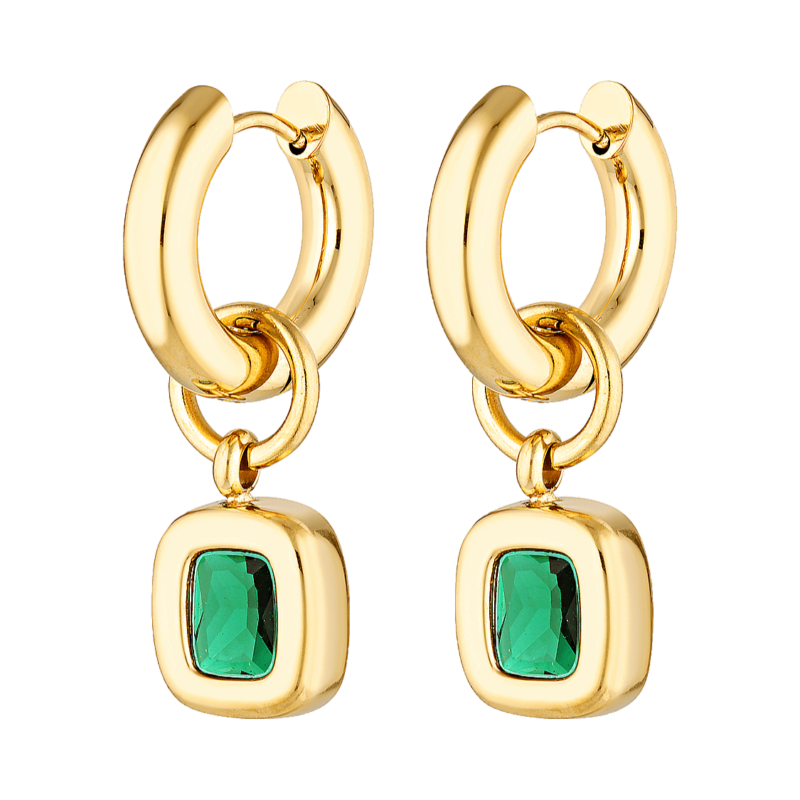 18k gold filled hoop earrings with emerald pendant