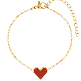 Moods Bracelet. Red and black heart shaped pendant on a gold fill chain