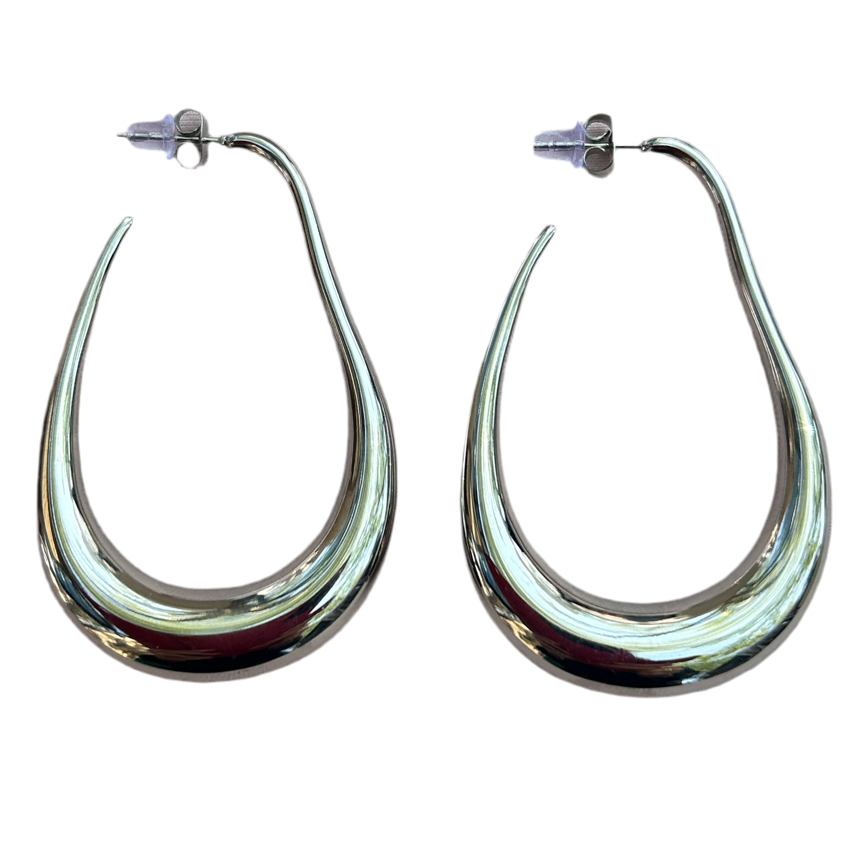 Silver Ruben Drops organic silver long hoops