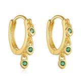 Vermeil Huggies with 3 small emerald green gems