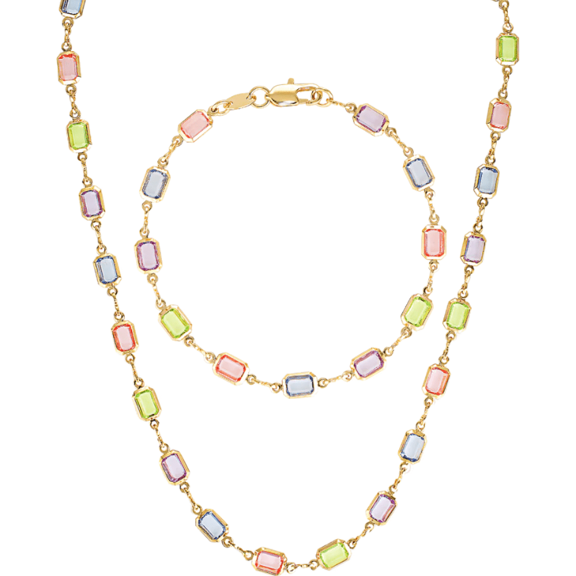 Pastel coloured gold fill necklace and bracelet set 