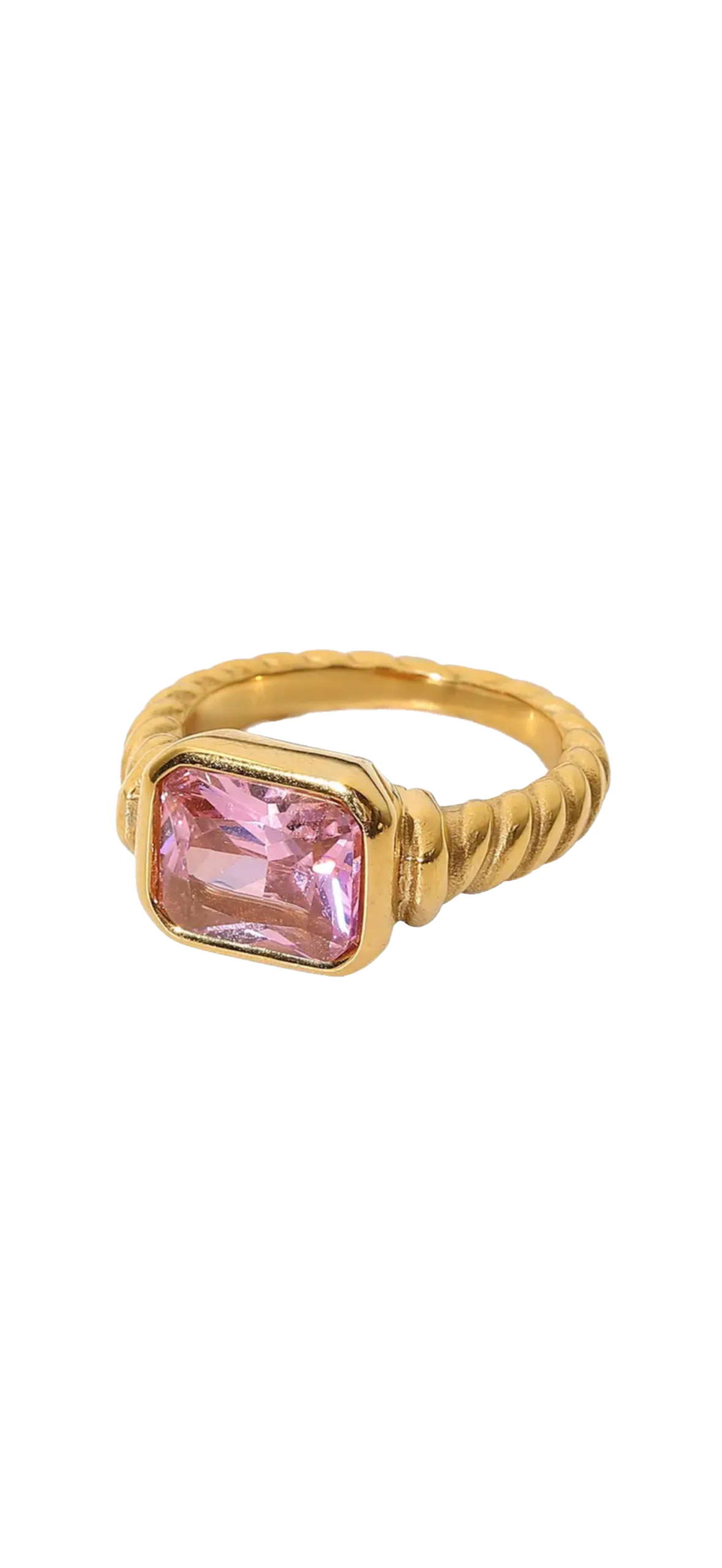 Handmade pink gem set in 18k gold ring 