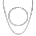 Wide herringbone necklace and bracelet set in 925 Sterling silver 