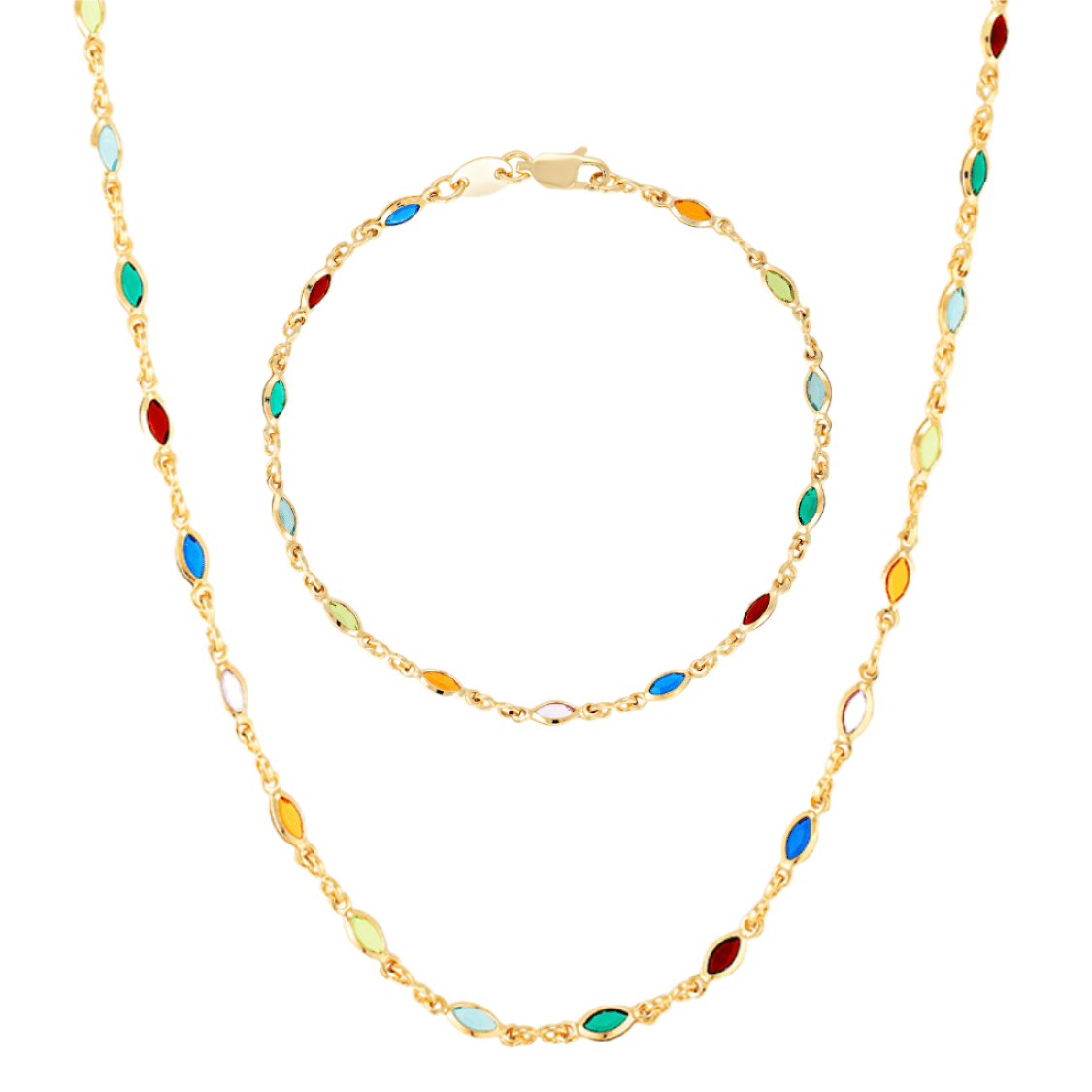 Dainty oval gemstone necklace and bracelet set Confetti set