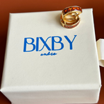 Bixby jewellery box packaging with gemstone Huggies on top