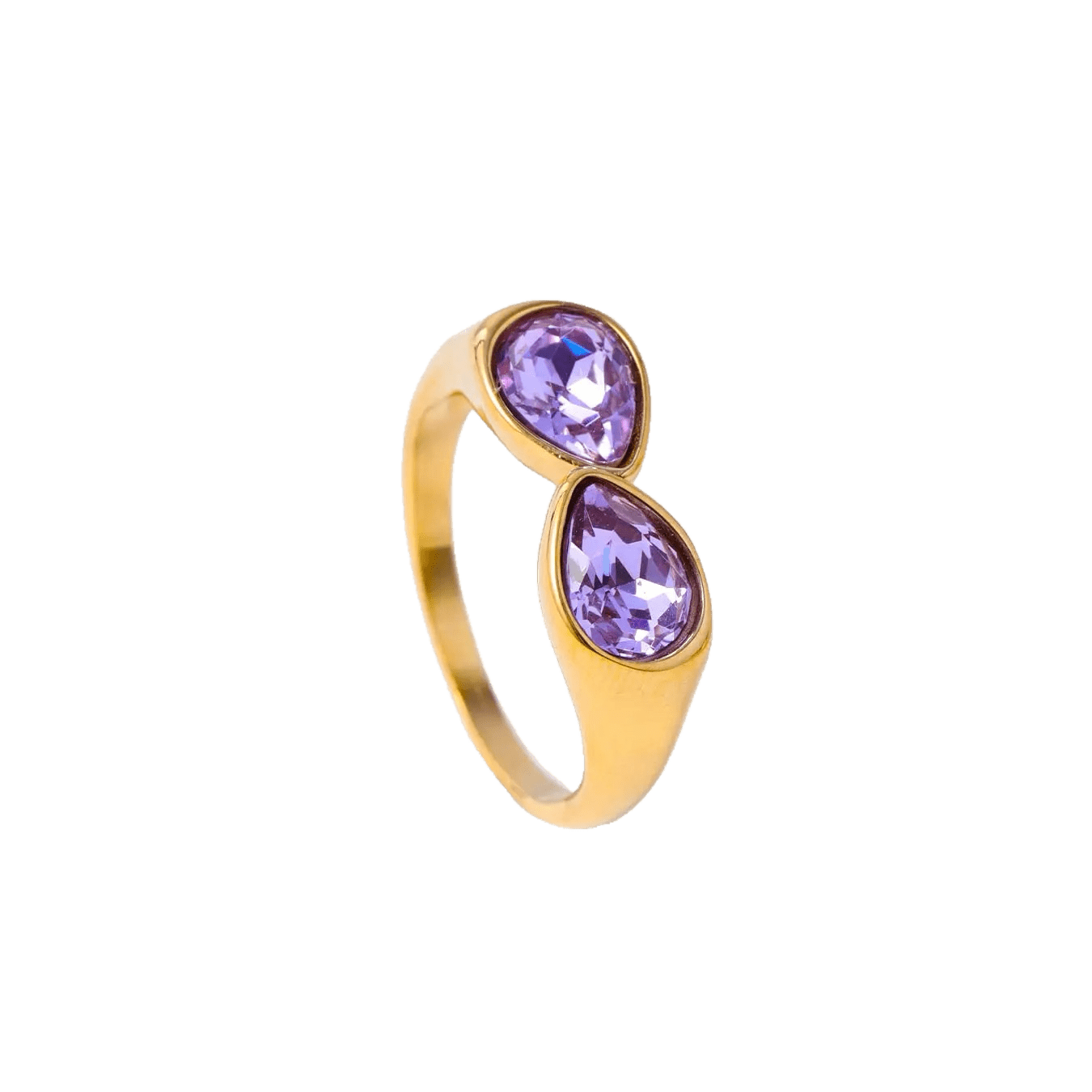 Purple adjustable ring with two glass gemstones