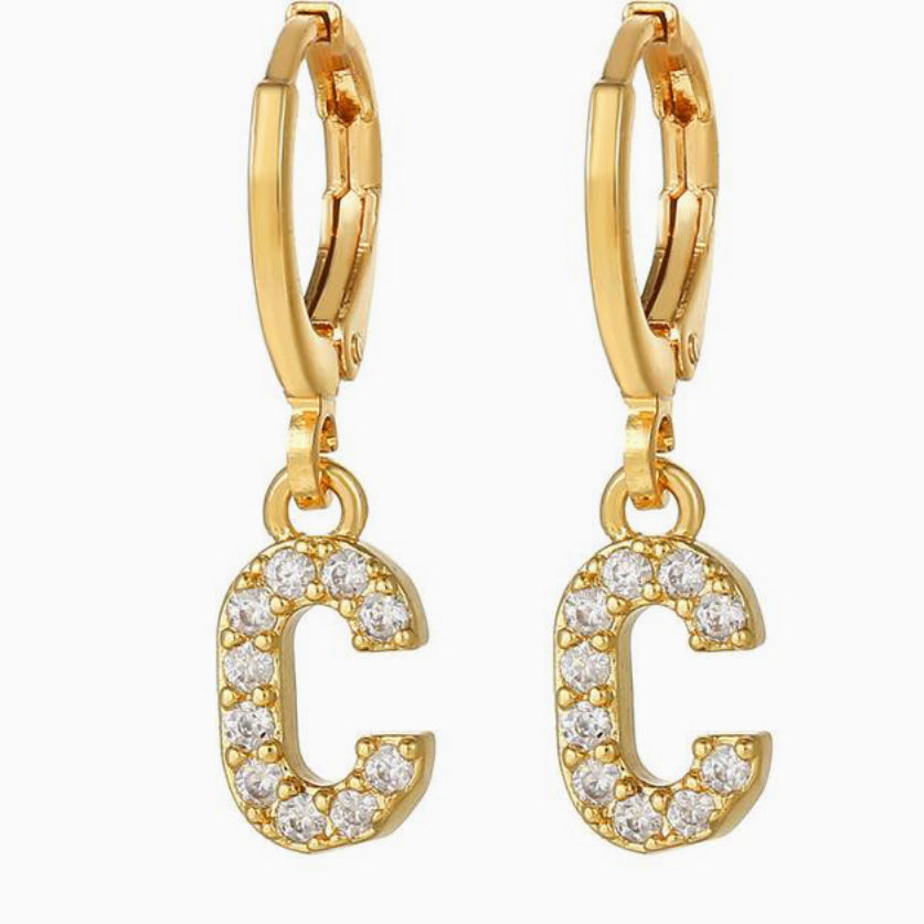 Letter C crystal initial hoops 