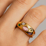 Coloured gemstone ring in spring flower colours in 14k gold fill 