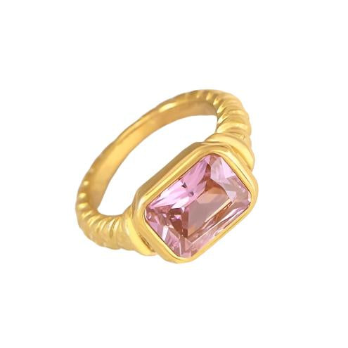 Vintage style pink gemstone ring in gold 