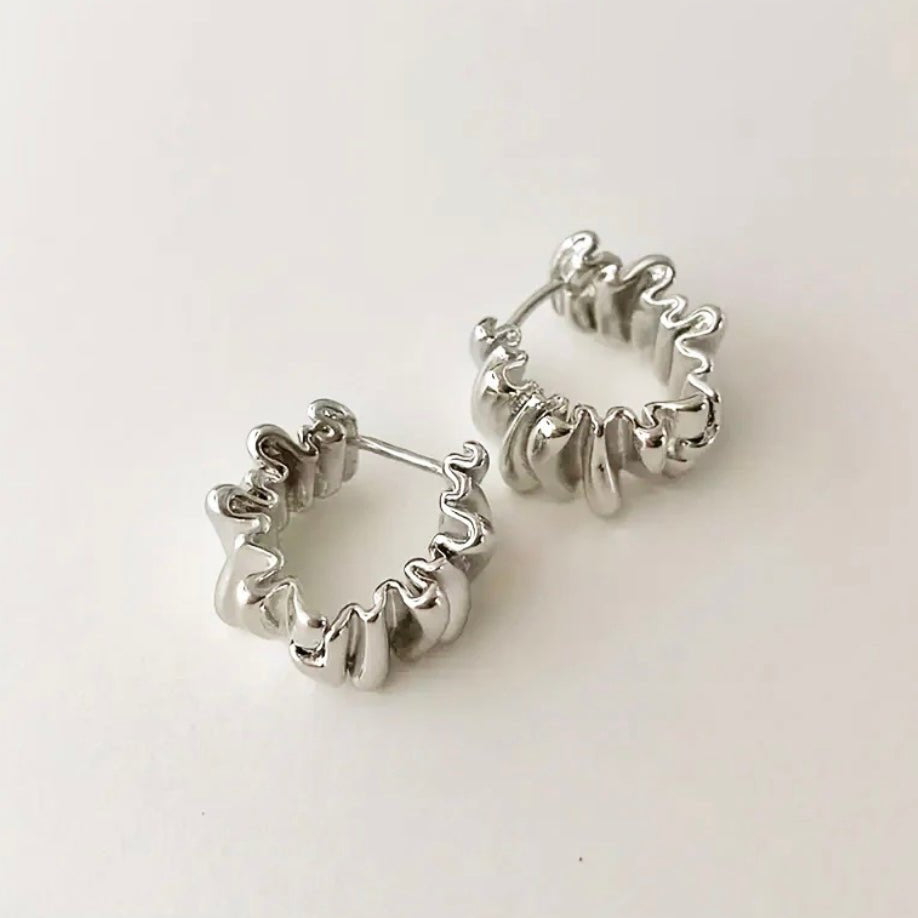 Silver Squiggle Hoops textured, folded earrings