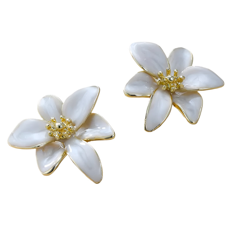 Tropical pearl coloured flower earrings 