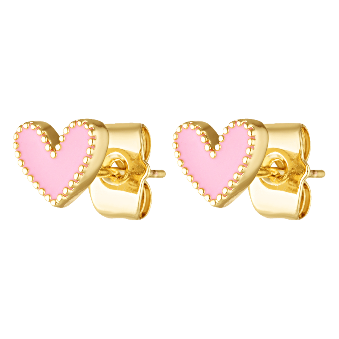 Cute pink heart shaped enamel and gold fill earrings